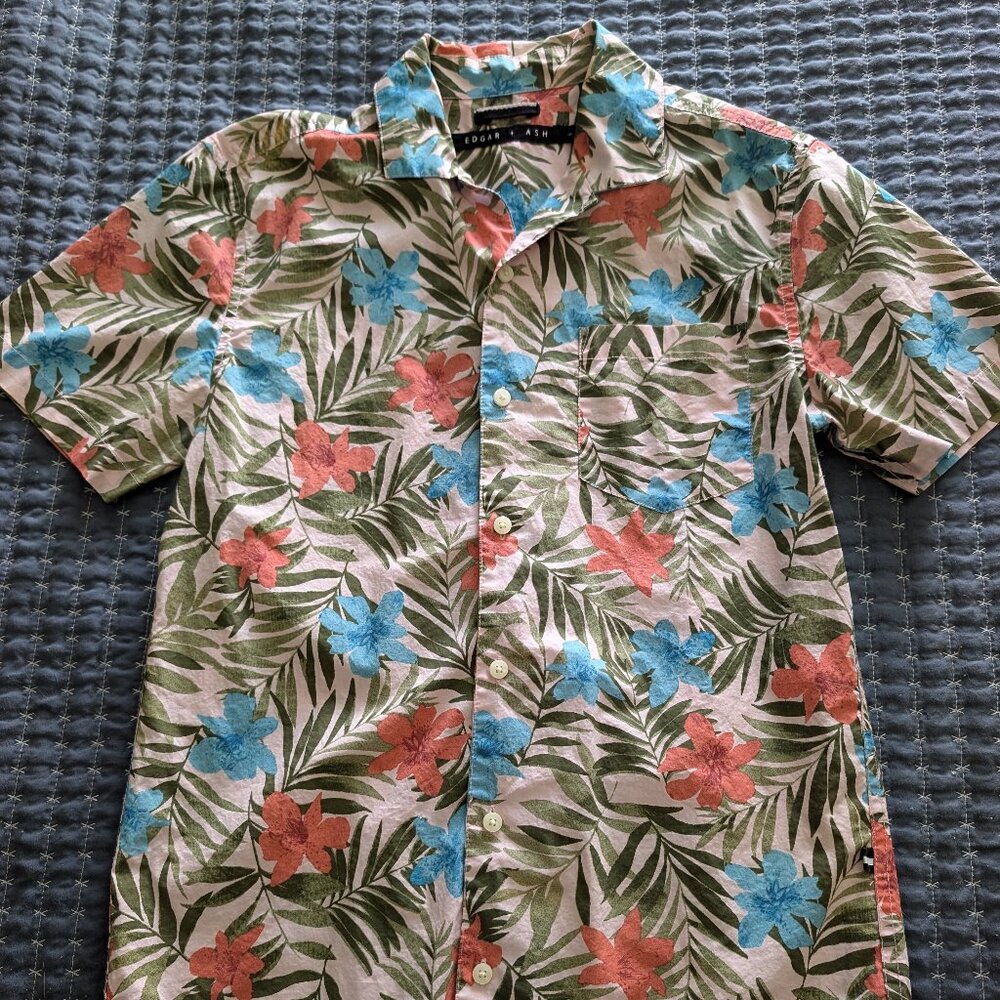 Edgar + Ash Floral Pattern Hawaiian Button-Down Shirt - Small